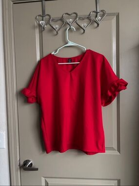 SHEIN Red V-Neck Ruffle Sleeve Blouse